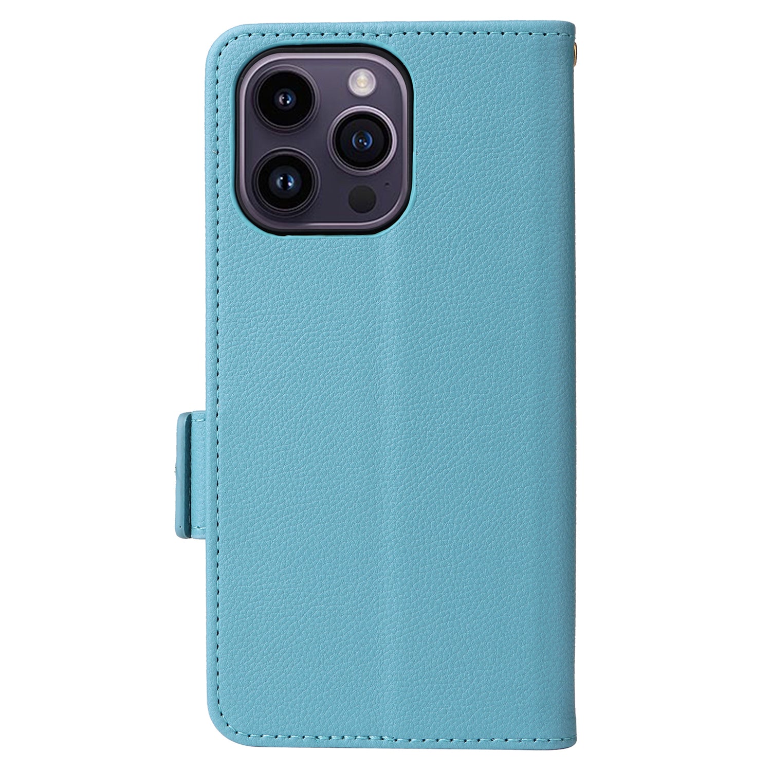 Wallet Phone Case For iPhone 15 Pro , Litchi Texture PU Leather Shell Phone Stand Cover with Strap - Baby Blue