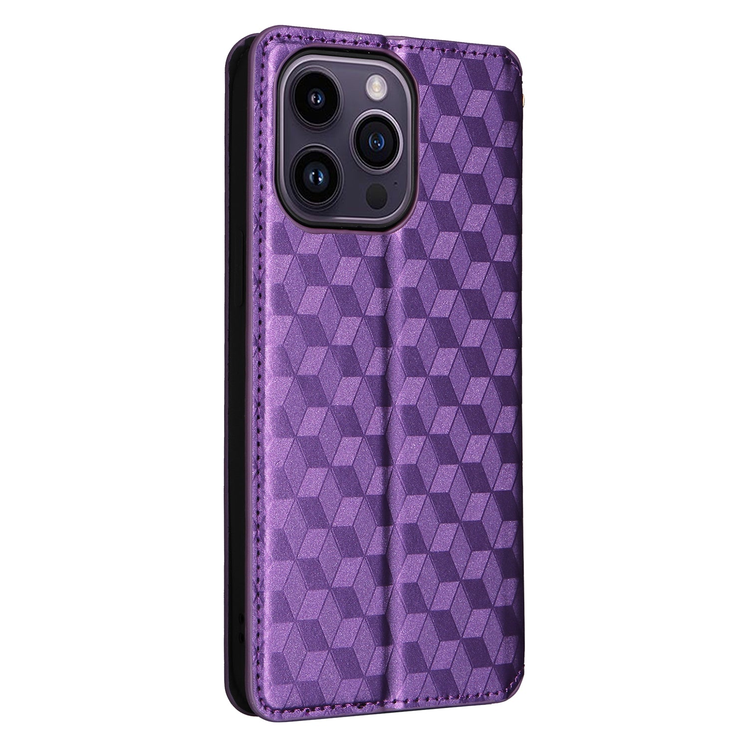 Wallet Stand Phone Case for iPhone 15 Pro , PU Leather + TPU Rhombus Imprinted Cover - Purple