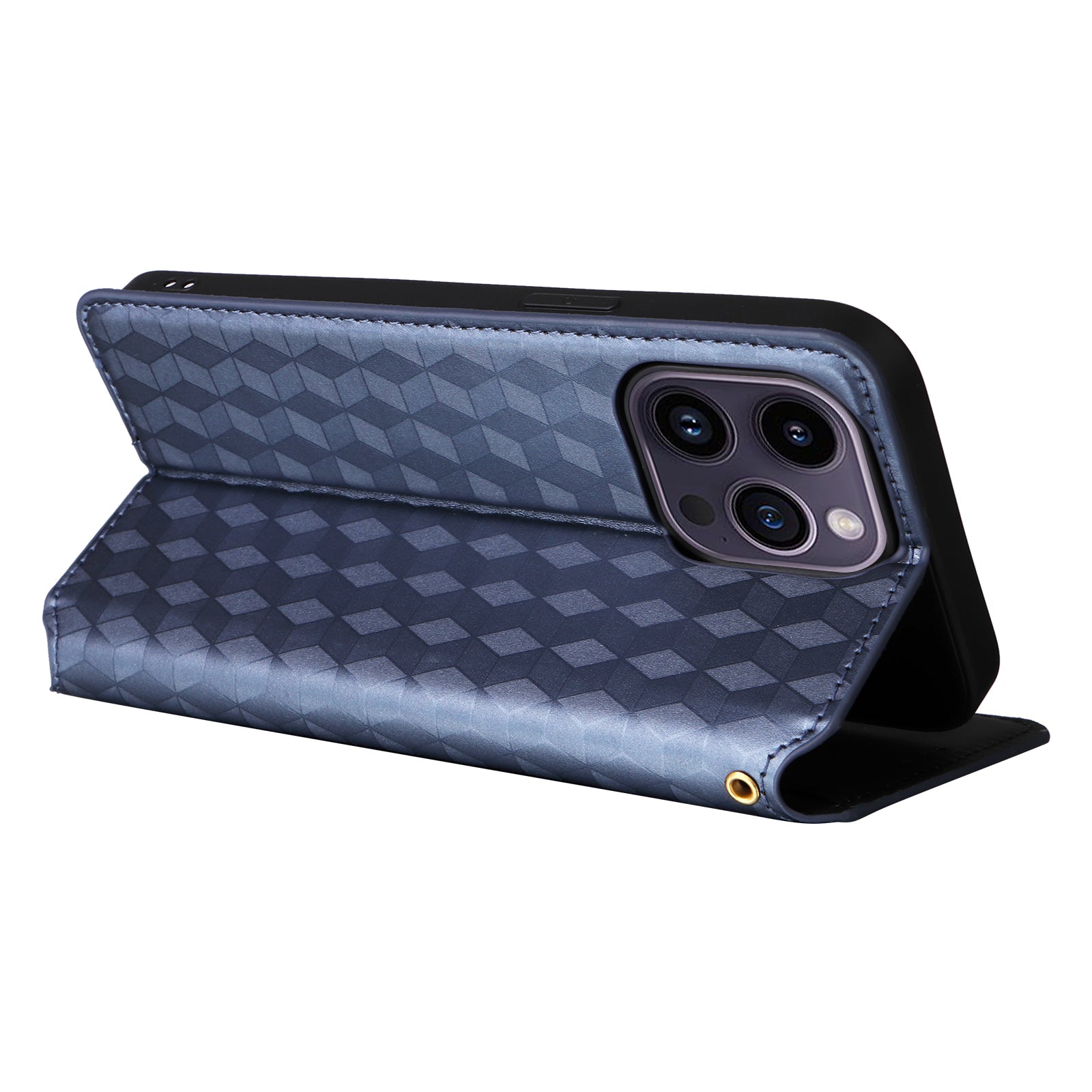 Wallet Stand Phone Case for iPhone 15 Pro , PU Leather + TPU Rhombus Imprinted Cover - Blue