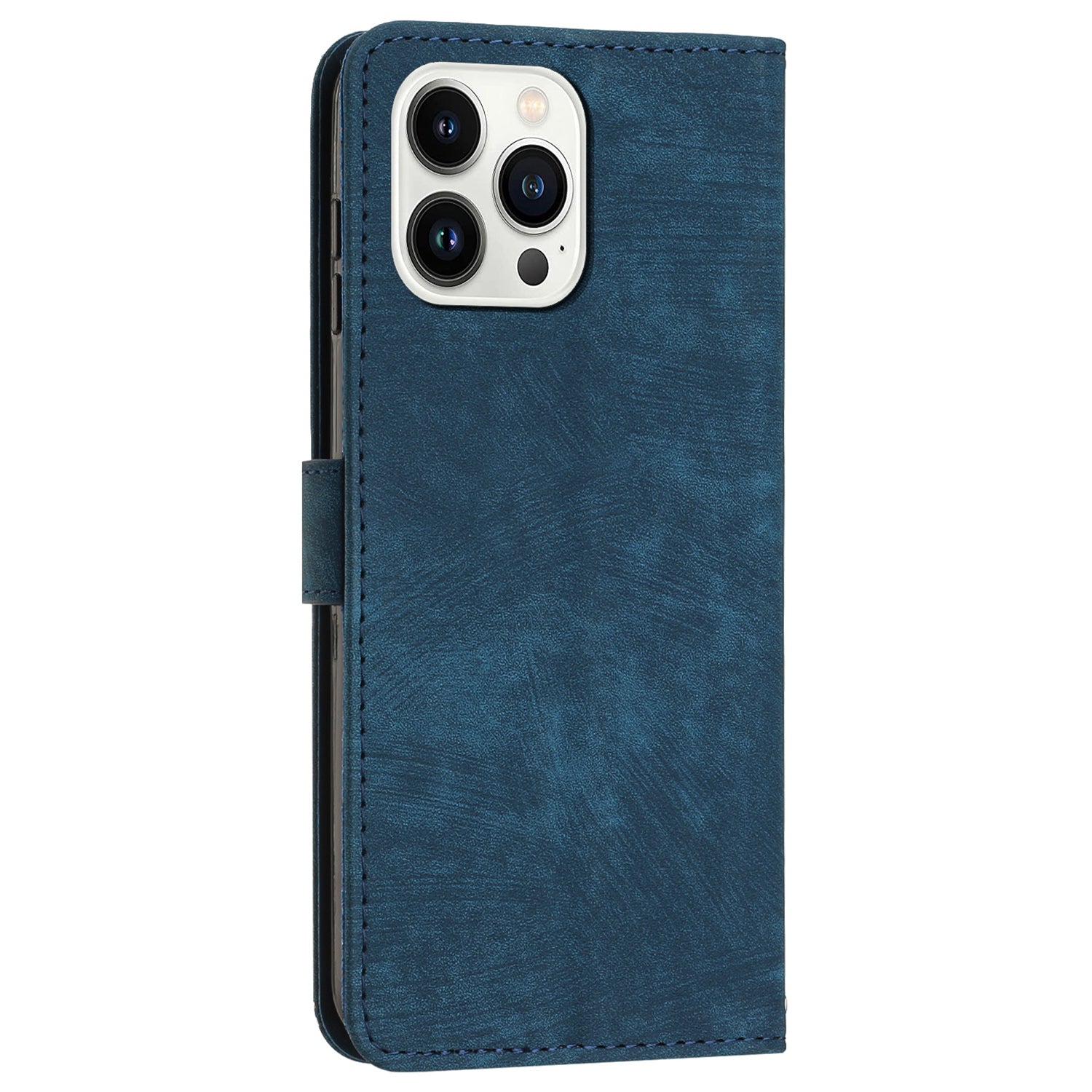 Wallet Leather Case for iPhone 15 Pro , Lines Imprinted Stand Anti-drop Cover with Shoulder Strap - Sapphire