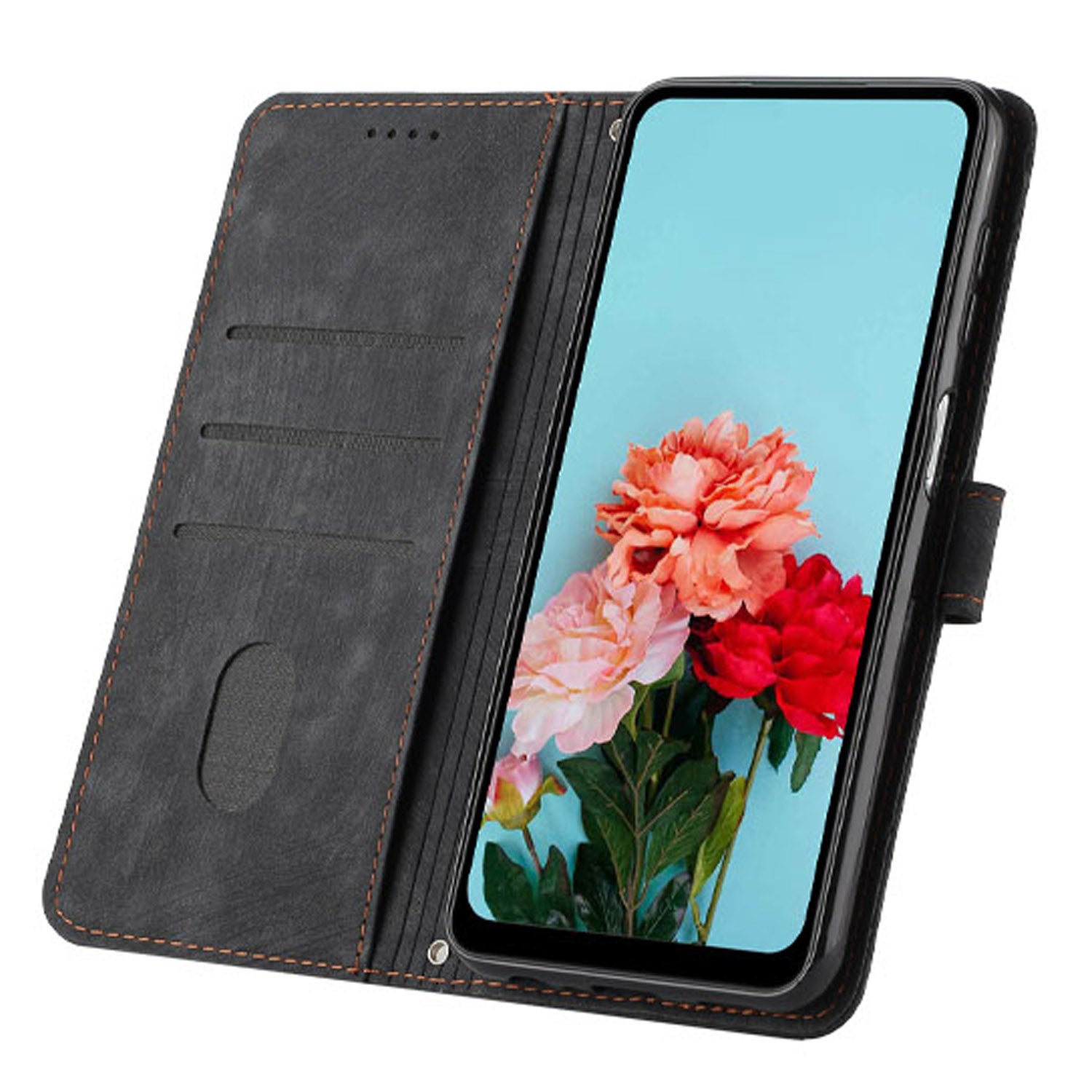 Wallet Leather Case for iPhone 15 Pro , Lines Imprinted Stand Anti-drop Cover with Shoulder Strap - Black