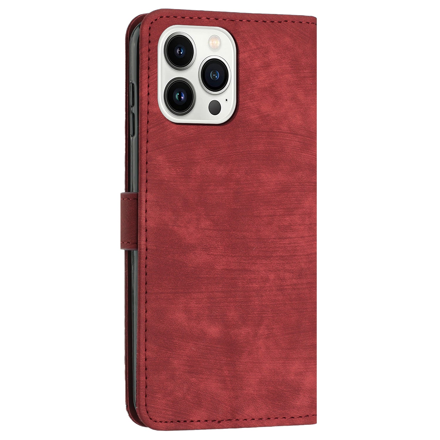 Wallet Leather Case for iPhone 15 Pro , Lines Imprinted Stand Anti-drop Cover with Shoulder Strap - Red