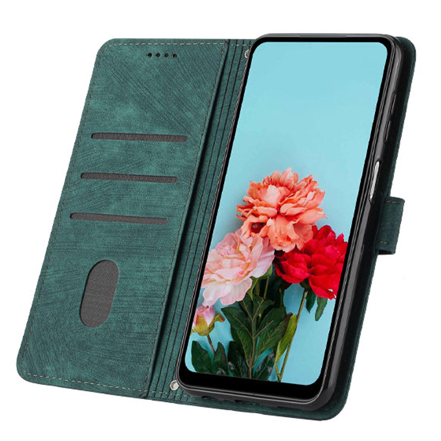 Wallet Leather Case for iPhone 15 Pro , Lines Imprinted Stand Anti-drop Cover with Shoulder Strap - Green