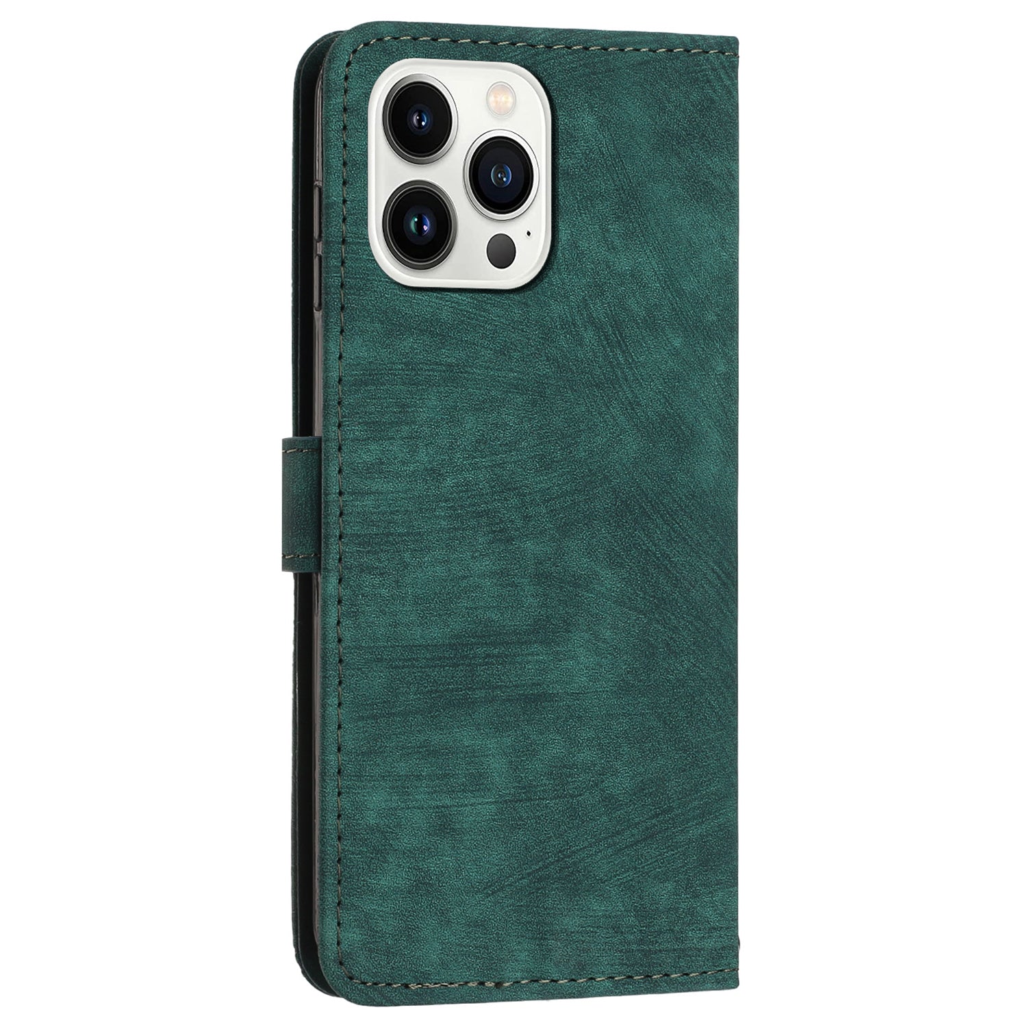 Wallet Leather Case for iPhone 15 Pro , Lines Imprinted Stand Anti-drop Cover with Shoulder Strap - Green