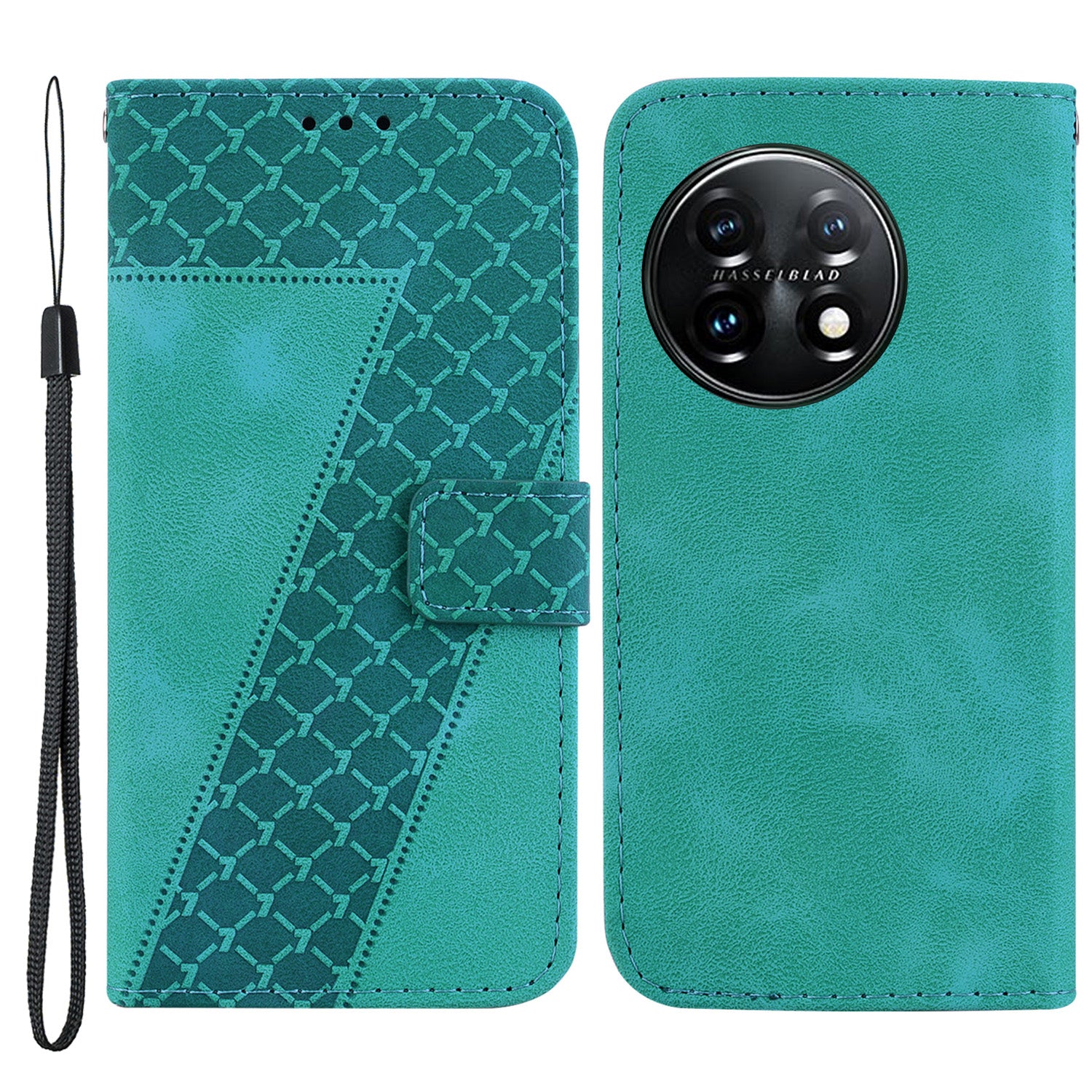 Wallet Stand Cell Phone Cover for OnePlus 11 5G , 7-Shape Imprinted PU Leather Phone Case - Green