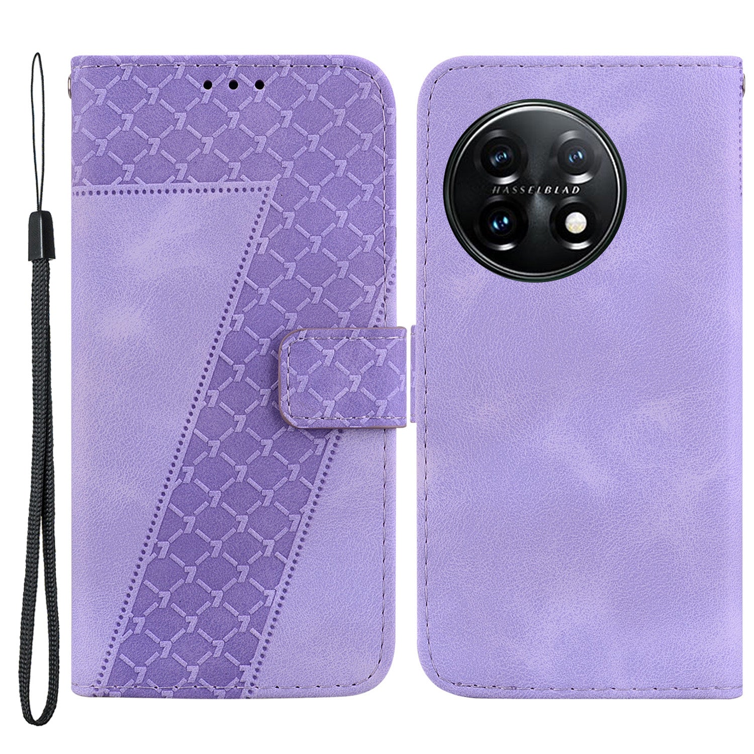 Wallet Stand Cell Phone Cover for OnePlus 11 5G , 7-Shape Imprinted PU Leather Phone Case - Purple