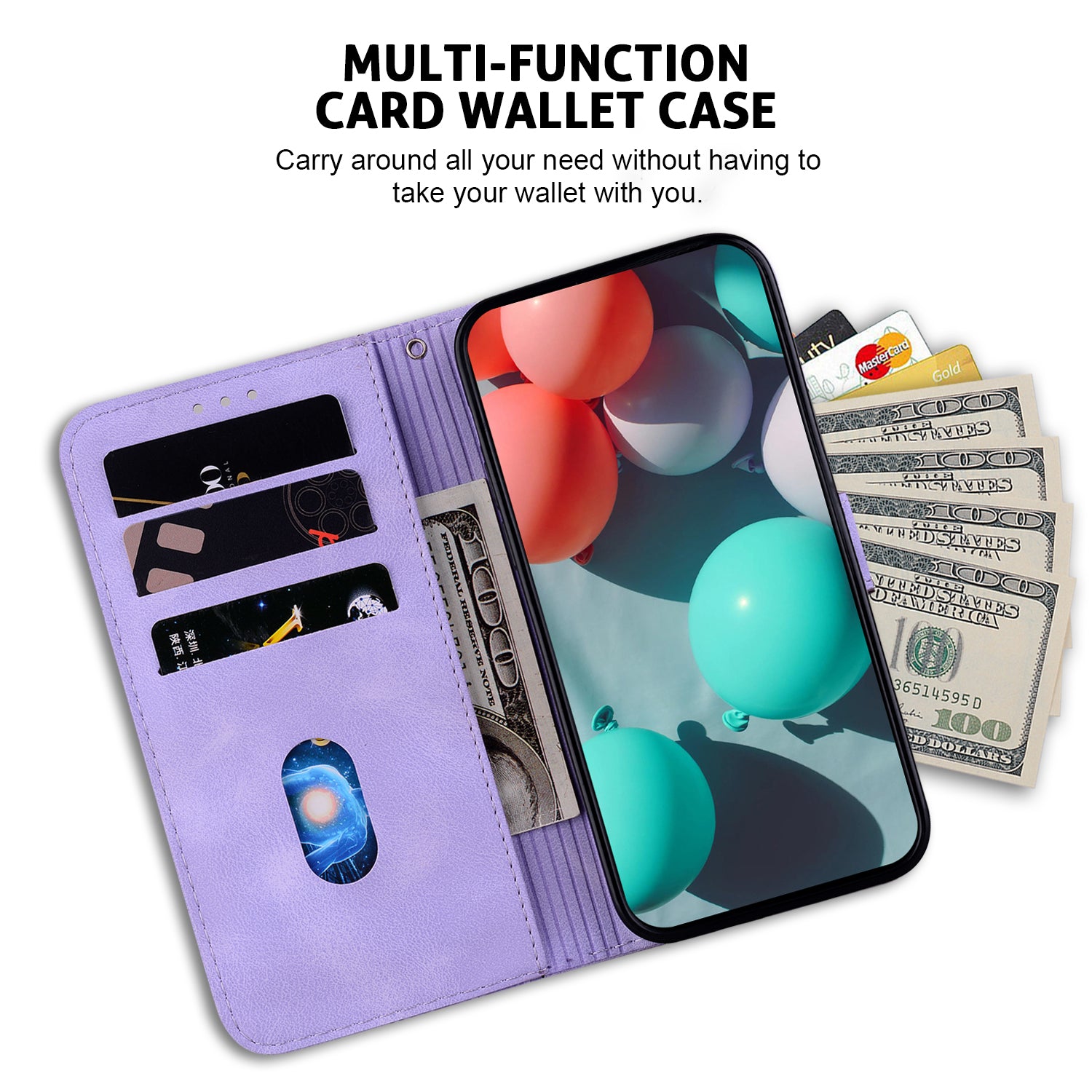 Wallet Stand Cell Phone Cover for OnePlus 11 5G , 7-Shape Imprinted PU Leather Phone Case - Purple