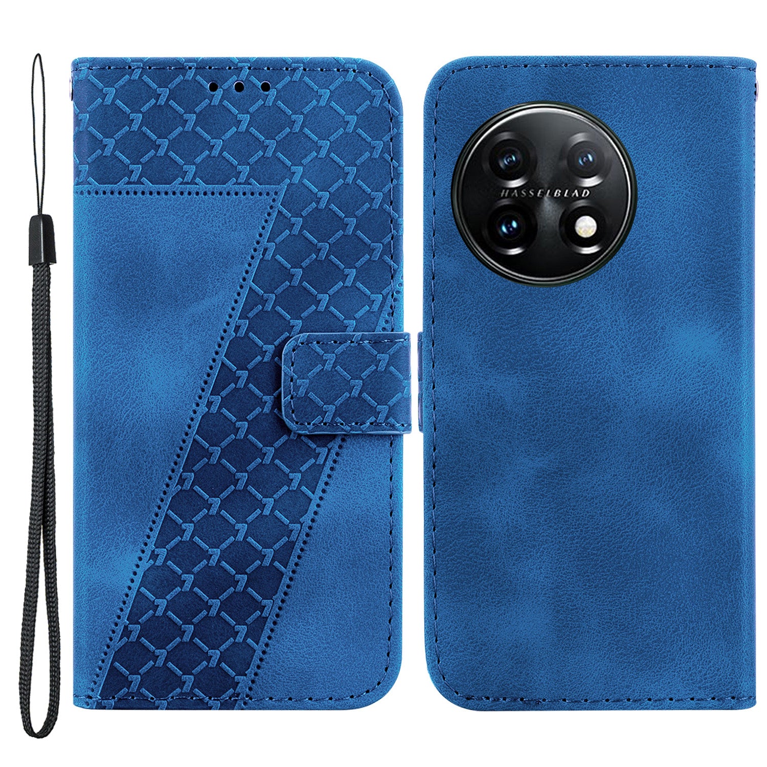 Wallet Stand Cell Phone Cover for OnePlus 11 5G , 7-Shape Imprinted PU Leather Phone Case - Dark Blue