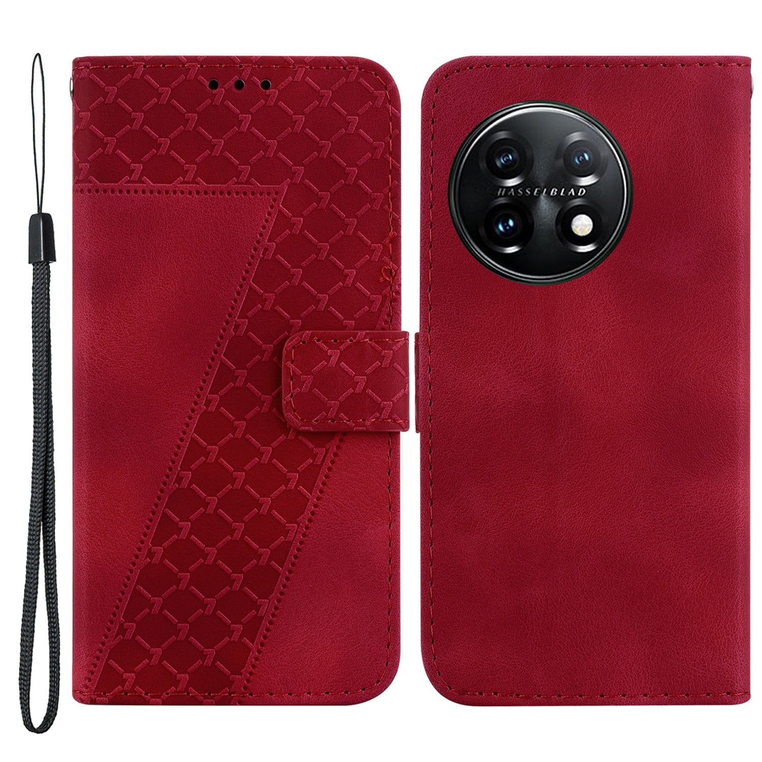 Wallet Stand Cell Phone Cover for OnePlus 11 5G , 7-Shape Imprinted PU Leather Phone Case - Red