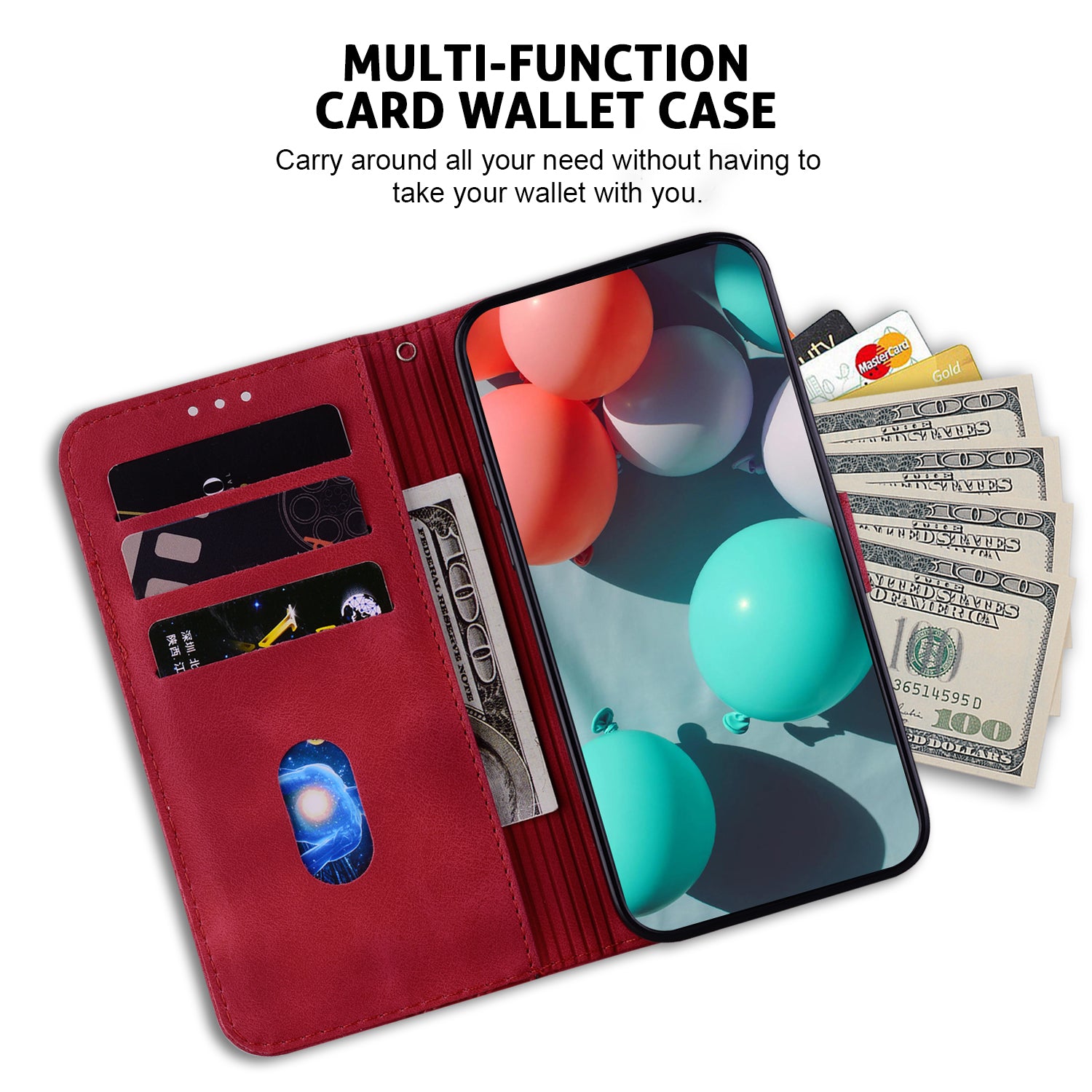 Wallet Stand Cell Phone Cover for OnePlus 11 5G , 7-Shape Imprinted PU Leather Phone Case - Red