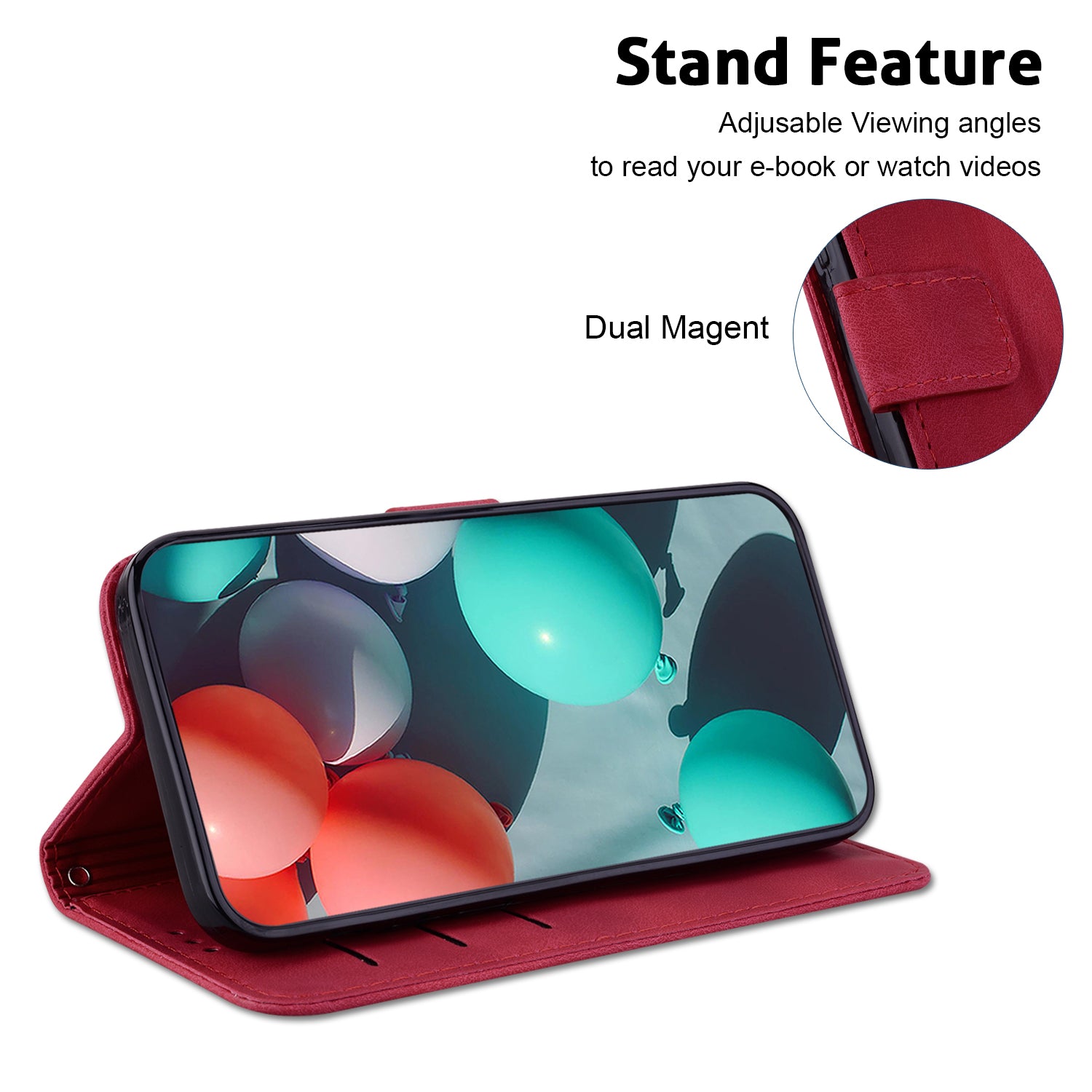 Wallet Stand Cell Phone Cover for OnePlus 11 5G , 7-Shape Imprinted PU Leather Phone Case - Red