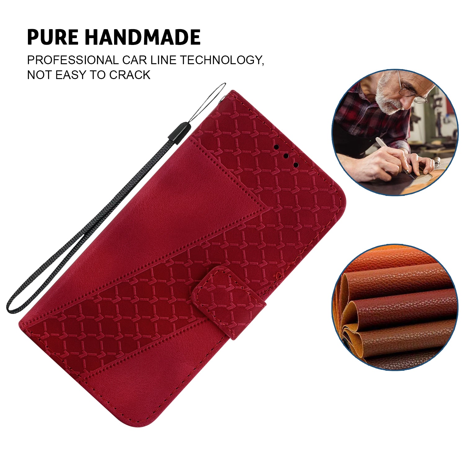 Wallet Stand Cell Phone Cover for OnePlus 11 5G , 7-Shape Imprinted PU Leather Phone Case - Red