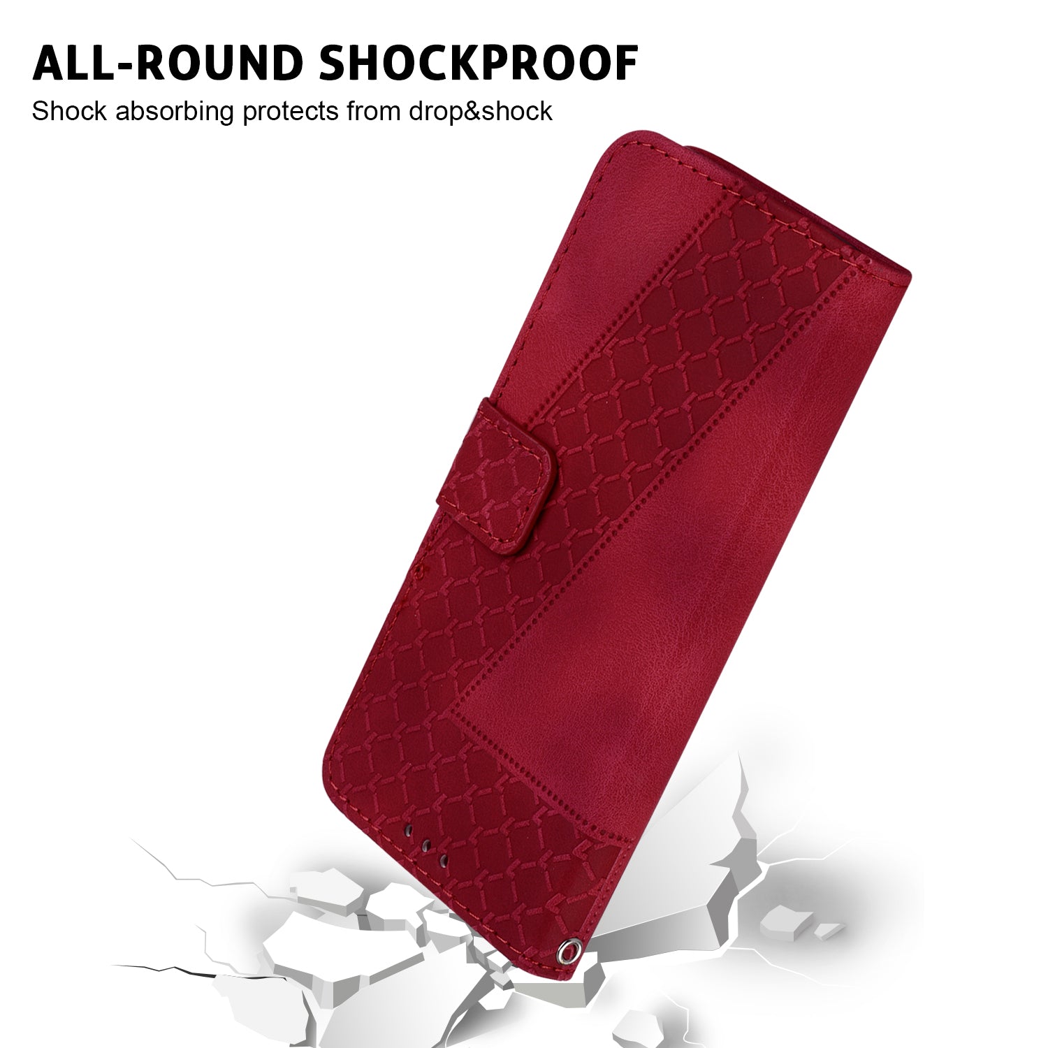 Wallet Stand Cell Phone Cover for OnePlus 11 5G , 7-Shape Imprinted PU Leather Phone Case - Red