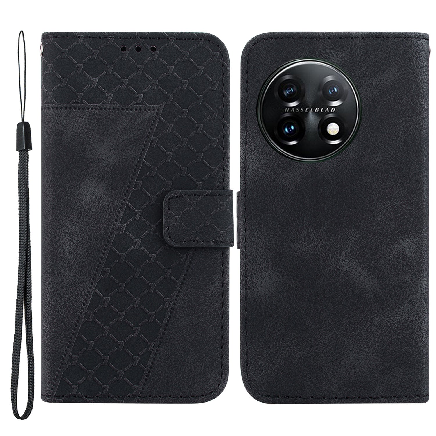 Wallet Stand Cell Phone Cover for OnePlus 11 5G , 7-Shape Imprinted PU Leather Phone Case - Black