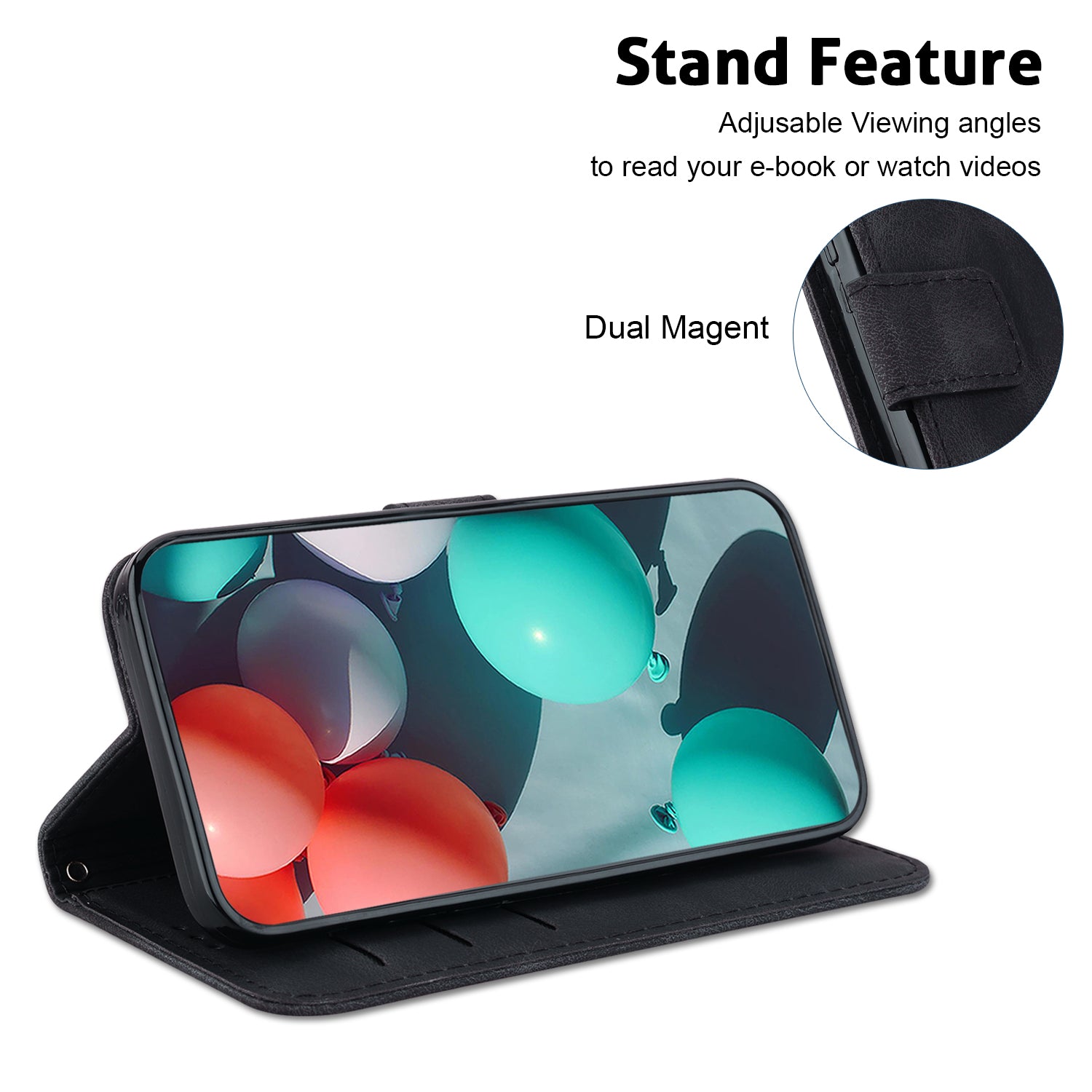 Wallet Stand Cell Phone Cover for OnePlus 11 5G , 7-Shape Imprinted PU Leather Phone Case - Black