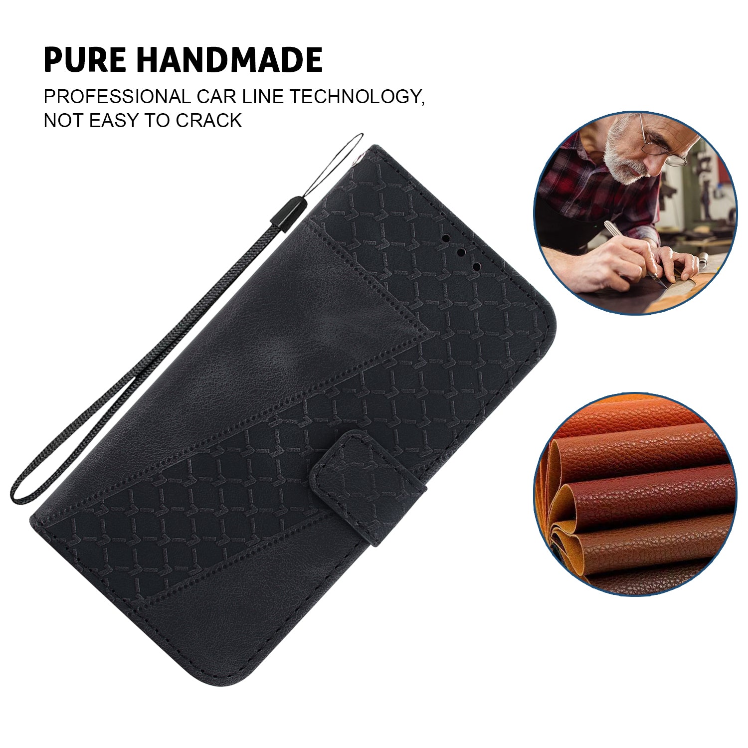 Wallet Stand Cell Phone Cover for OnePlus 11 5G , 7-Shape Imprinted PU Leather Phone Case - Black