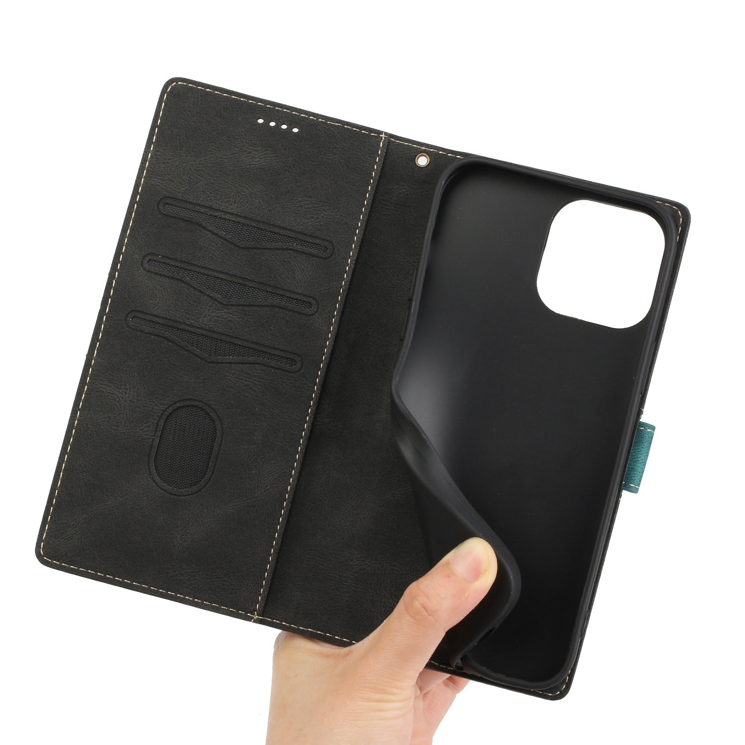 Wallet Leather Case for iPhone 15 Pro , Stand Grid Splicing Protective Phone Cover with Strap - Black