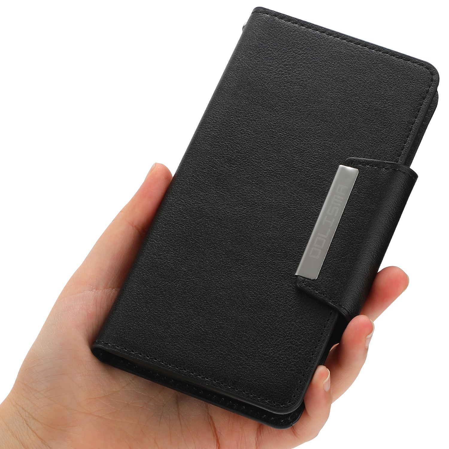 Wallet Folio Case for iPhone 15 Pro Max , PU Leather Slim Phone Cover with Removable Inner TPU Shell - Black