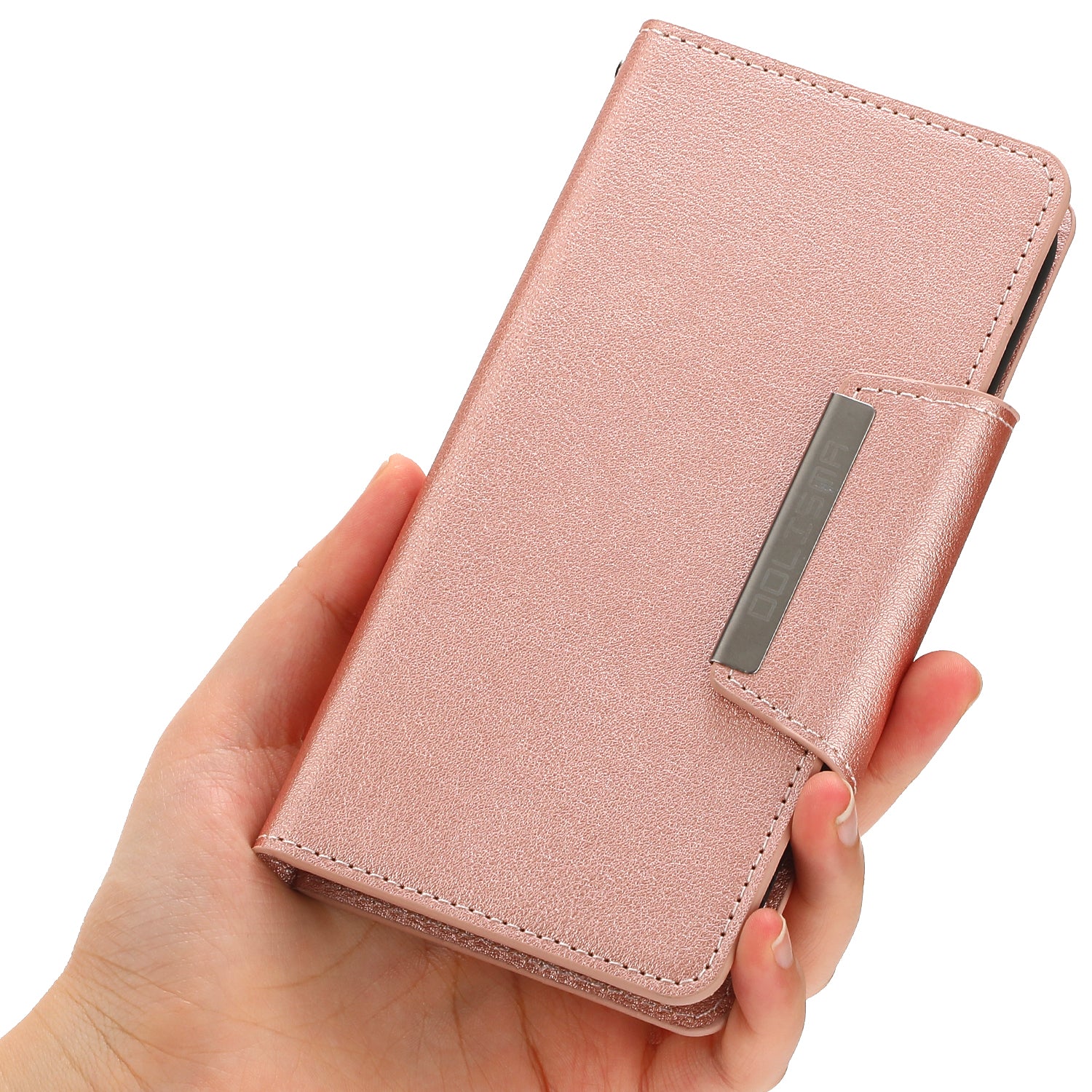 Wallet Folio Case for iPhone 15 Pro Max , PU Leather Slim Phone Cover with Removable Inner TPU Shell - Rose Gold