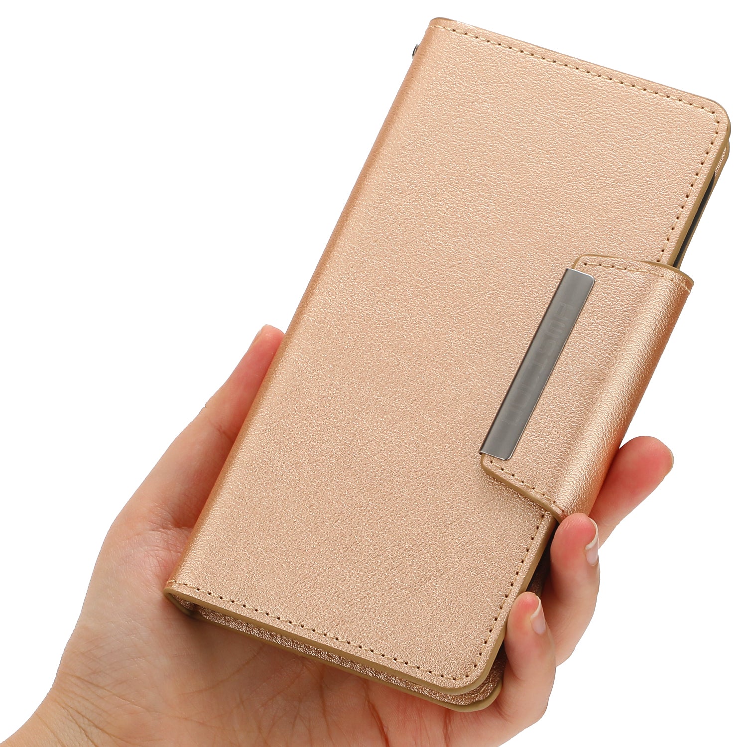 Wallet Folio Case for iPhone 15 Pro Max , PU Leather Slim Phone Cover with Removable Inner TPU Shell - Gold