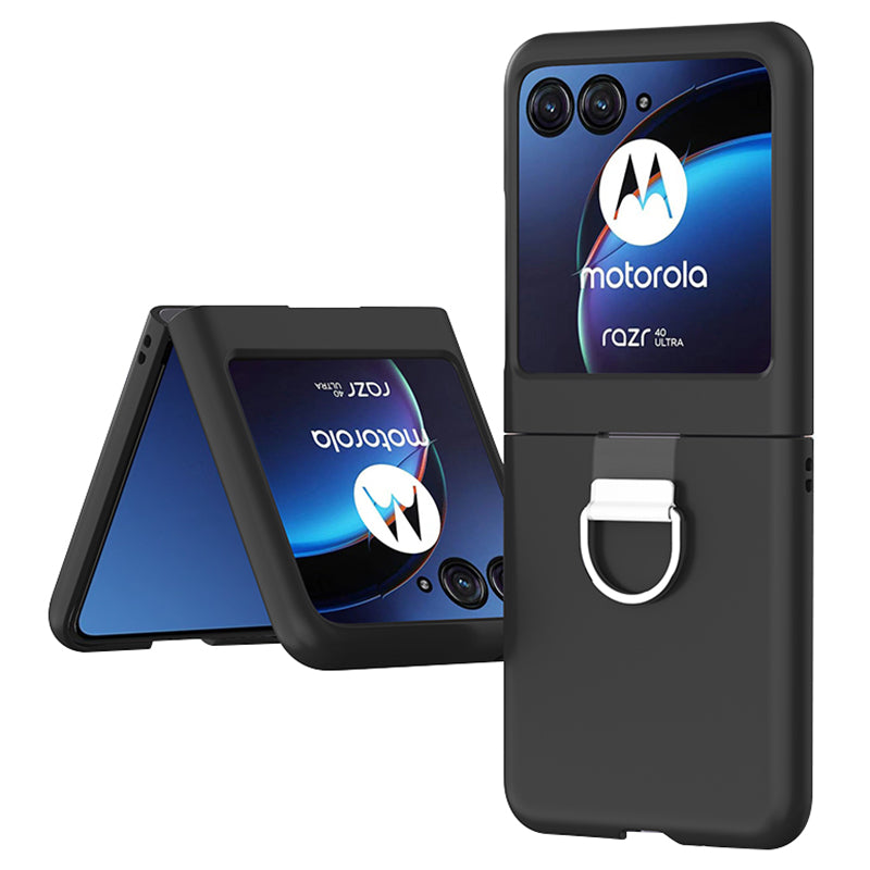 Uniqkart for Motorola Razr 40 Ultra 5G Skin-touch Phone Case Anti-Scratch Hard PC Cover with Metal Ring Holder - Black