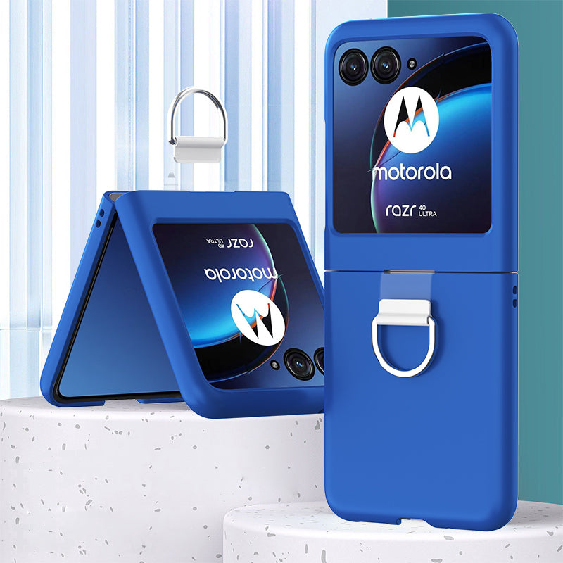 Uniqkart for Motorola Razr 40 Ultra 5G Skin-touch Phone Case Anti-Scratch Hard PC Cover with Metal Ring Holder - Dark Blue