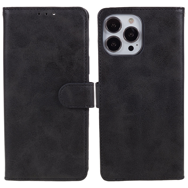 Wallet PU Leather Phone Cover for iPhone 15 Plus , Calf Texture Cell Phone Case with Stand - Black