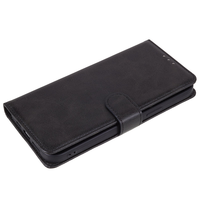 Wallet PU Leather Phone Cover for iPhone 15 Plus , Calf Texture Cell Phone Case with Stand - Black