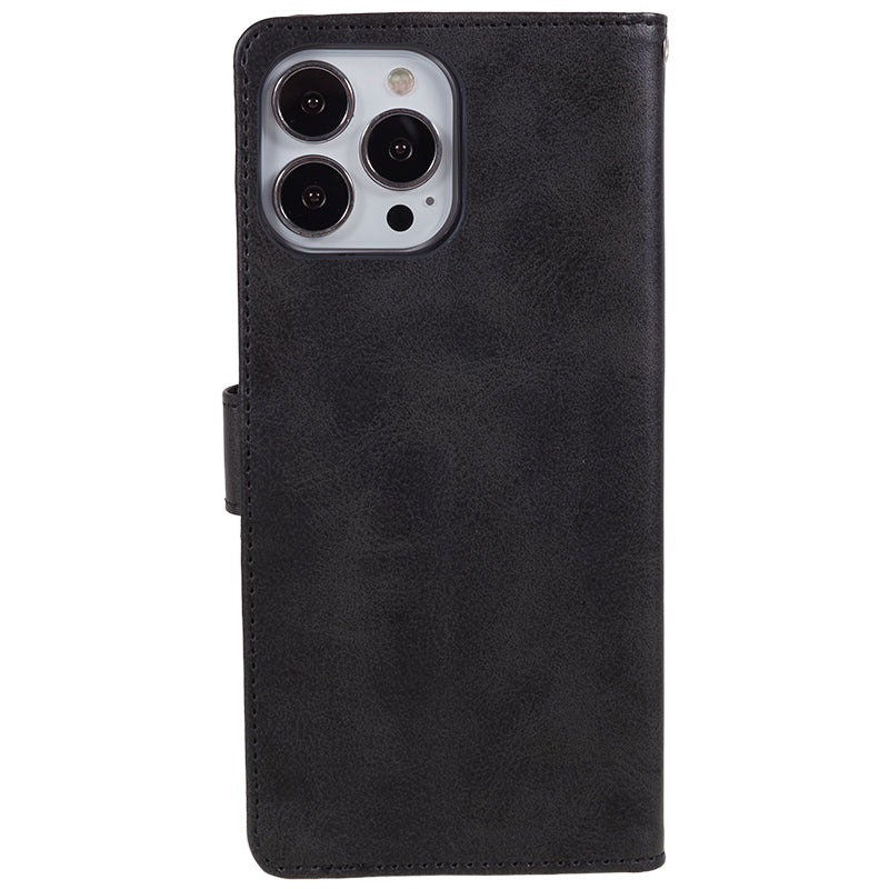 Wallet PU Leather Phone Cover for iPhone 15 Plus , Calf Texture Cell Phone Case with Stand - Black