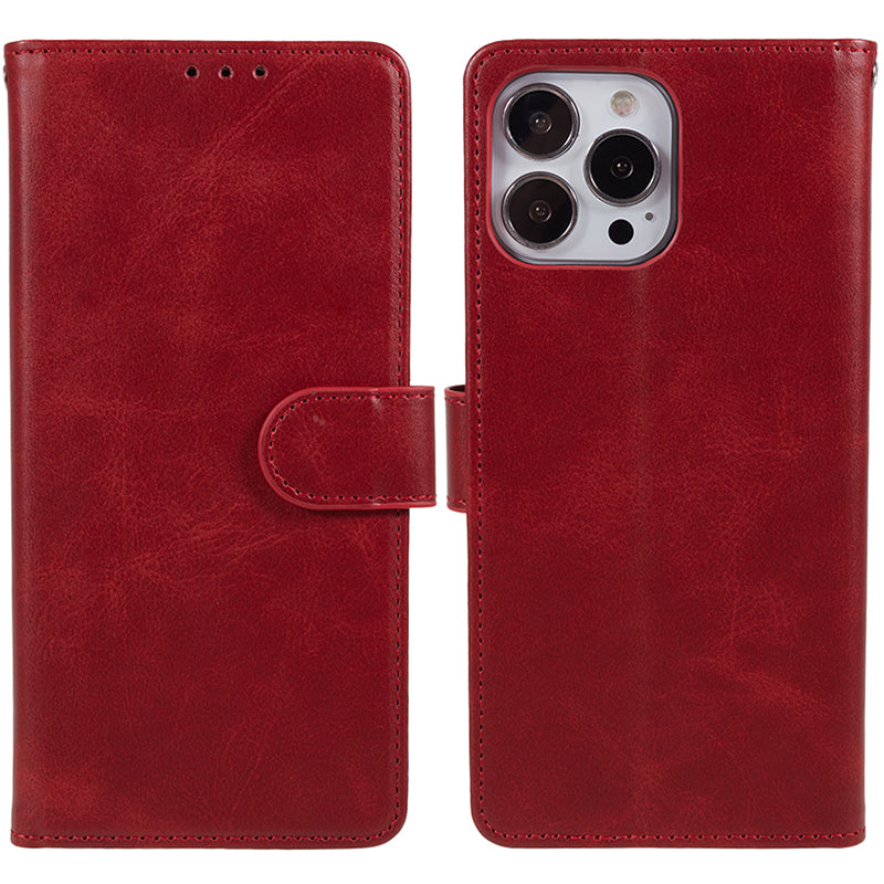 Wallet PU Leather Phone Cover for iPhone 15 Plus , Calf Texture Cell Phone Case with Stand - Red