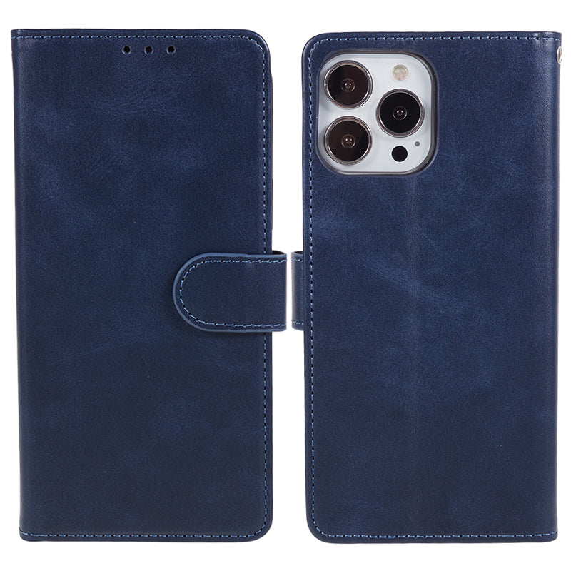 Wallet PU Leather Phone Cover for iPhone 15 Plus , Calf Texture Cell Phone Case with Stand - Blue