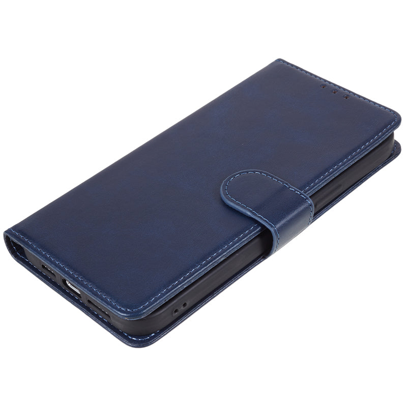 Wallet PU Leather Phone Cover for iPhone 15 Plus , Calf Texture Cell Phone Case with Stand - Blue