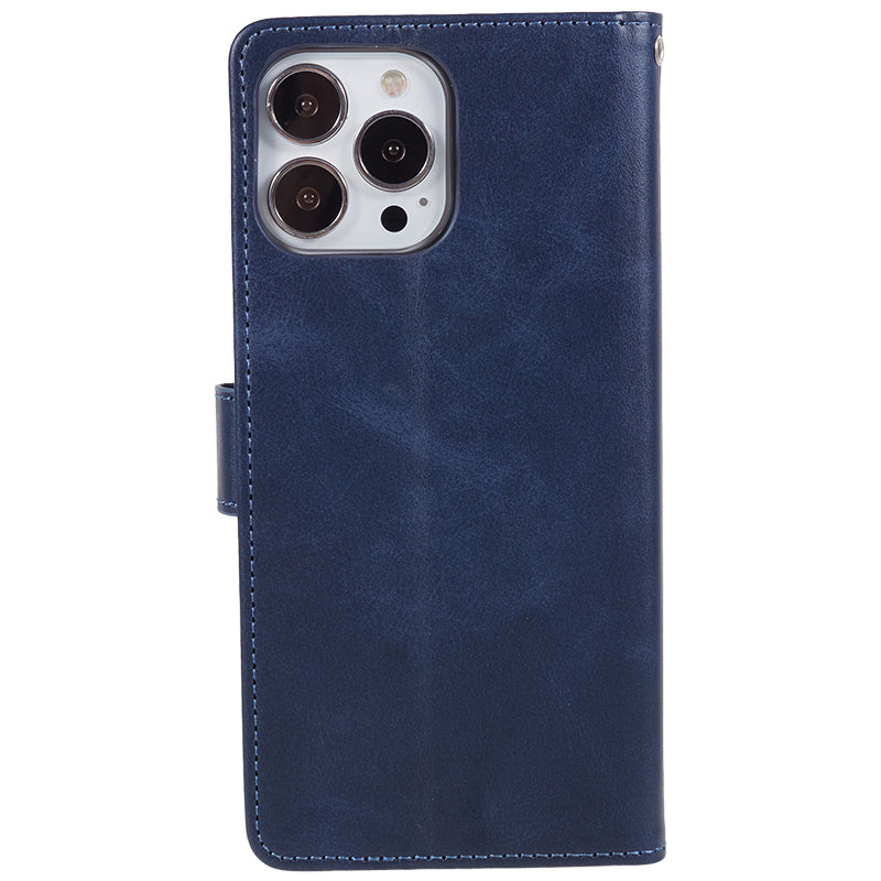 Wallet PU Leather Phone Cover for iPhone 15 Plus , Calf Texture Cell Phone Case with Stand - Blue