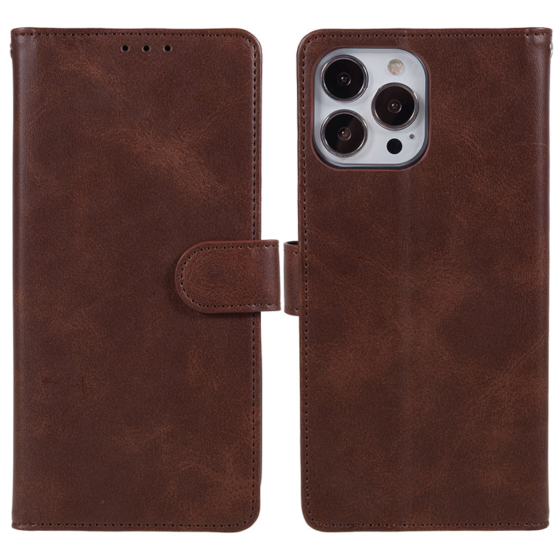 Wallet PU Leather Phone Cover for iPhone 15 Plus , Calf Texture Cell Phone Case with Stand - Brown