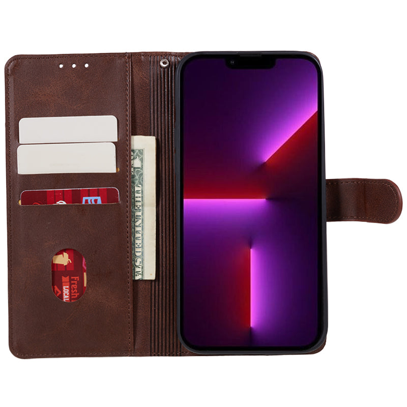 Wallet PU Leather Phone Cover for iPhone 15 Plus , Calf Texture Cell Phone Case with Stand - Brown