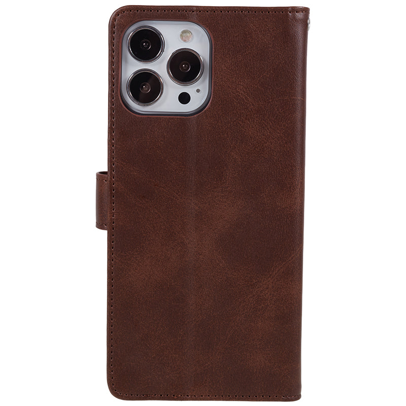 Wallet PU Leather Phone Cover for iPhone 15 Plus , Calf Texture Cell Phone Case with Stand - Brown