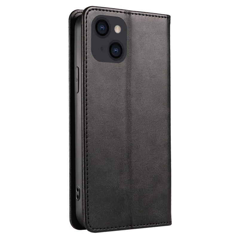 Wallet Stand Phone Leather Case for iPhone 15 , Calf Texture Shockproof Cell Phone Cover - Black