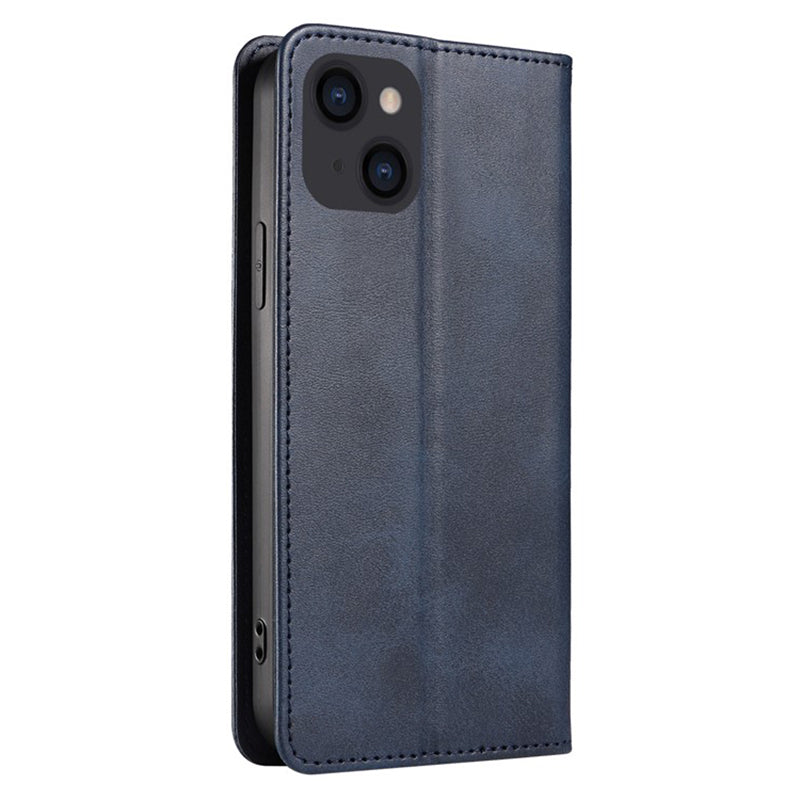 Wallet Stand Phone Leather Case for iPhone 15 , Calf Texture Shockproof Cell Phone Cover - Blue