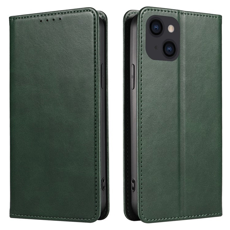 Wallet Stand Phone Leather Case for iPhone 15 , Calf Texture Shockproof Cell Phone Cover - Green