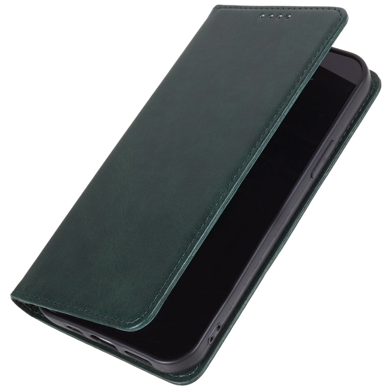 Wallet Stand Phone Leather Case for iPhone 15 , Calf Texture Shockproof Cell Phone Cover - Green