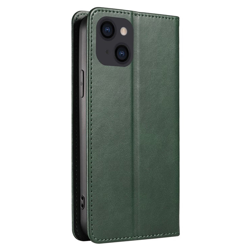 Wallet Stand Phone Leather Case for iPhone 15 , Calf Texture Shockproof Cell Phone Cover - Green