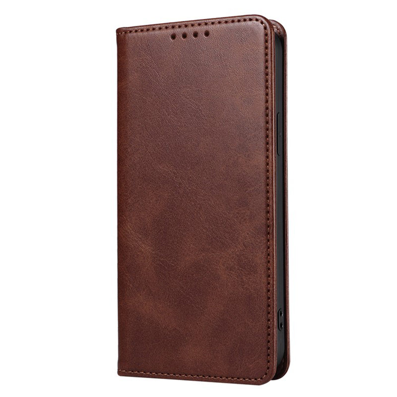 Wallet Stand Phone Leather Case for iPhone 15 , Calf Texture Shockproof Cell Phone Cover - Brown