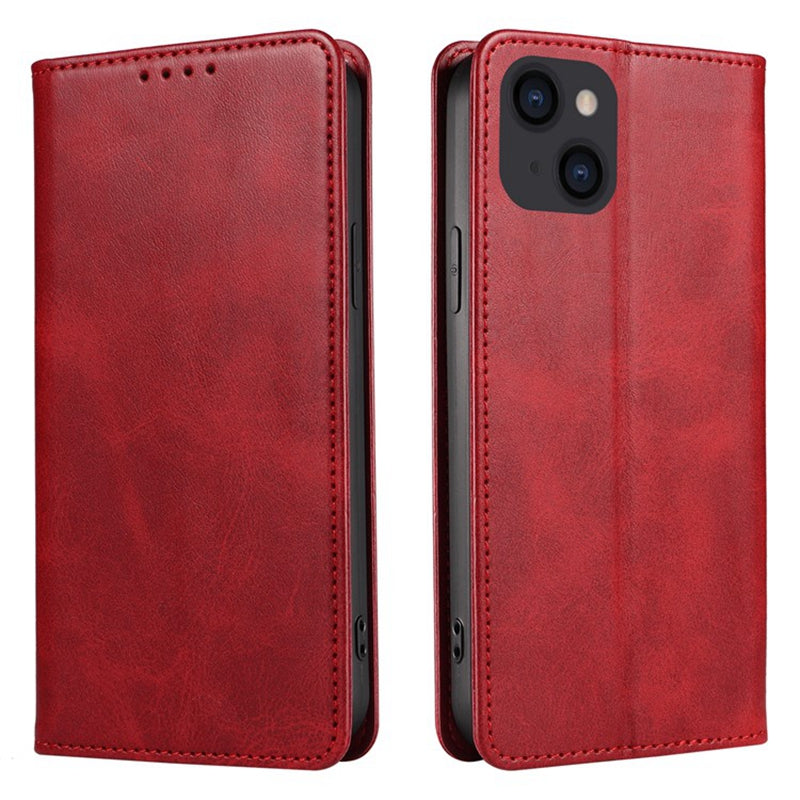 Wallet Stand Phone Leather Case for iPhone 15 , Calf Texture Shockproof Cell Phone Cover - Red