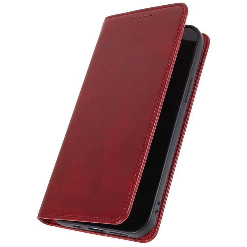 Wallet Stand Phone Leather Case for iPhone 15 , Calf Texture Shockproof Cell Phone Cover - Red