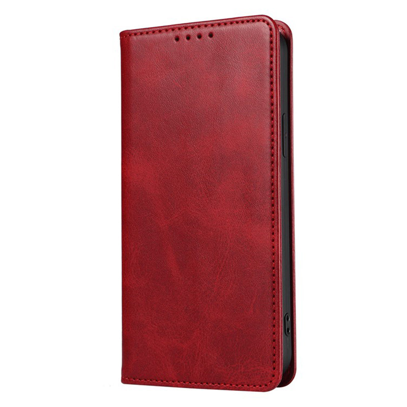 Wallet Stand Phone Leather Case for iPhone 15 , Calf Texture Shockproof Cell Phone Cover - Red