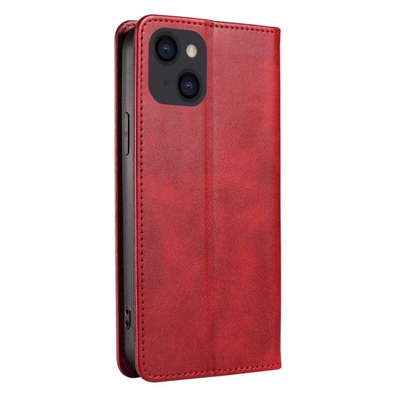 Wallet Stand Phone Leather Case for iPhone 15 , Calf Texture Shockproof Cell Phone Cover - Red