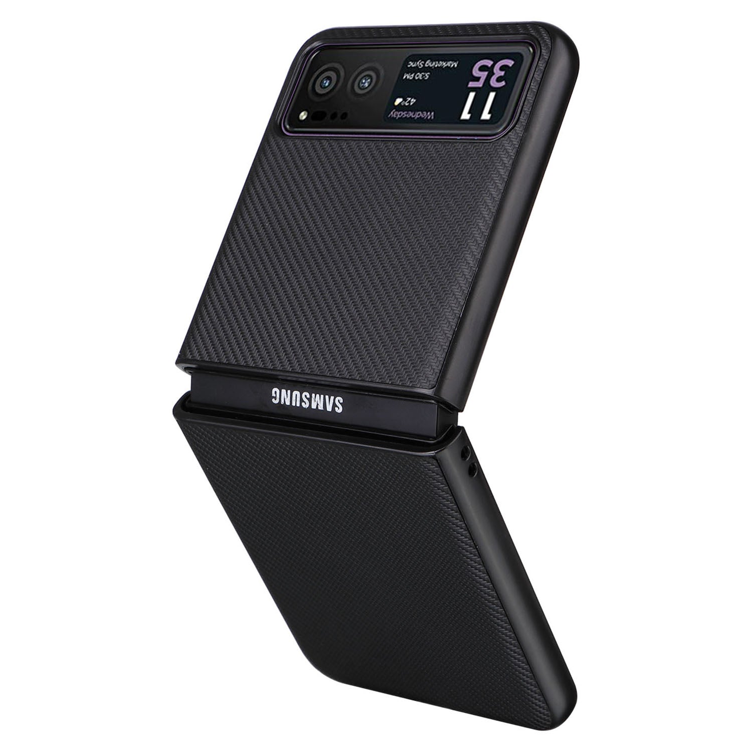 Uniqkart for Motorola Razr 40 5G PU Leather Coated PC Anti-Scratch Phone Case Carbon Fiber Texture Back Cover - Black