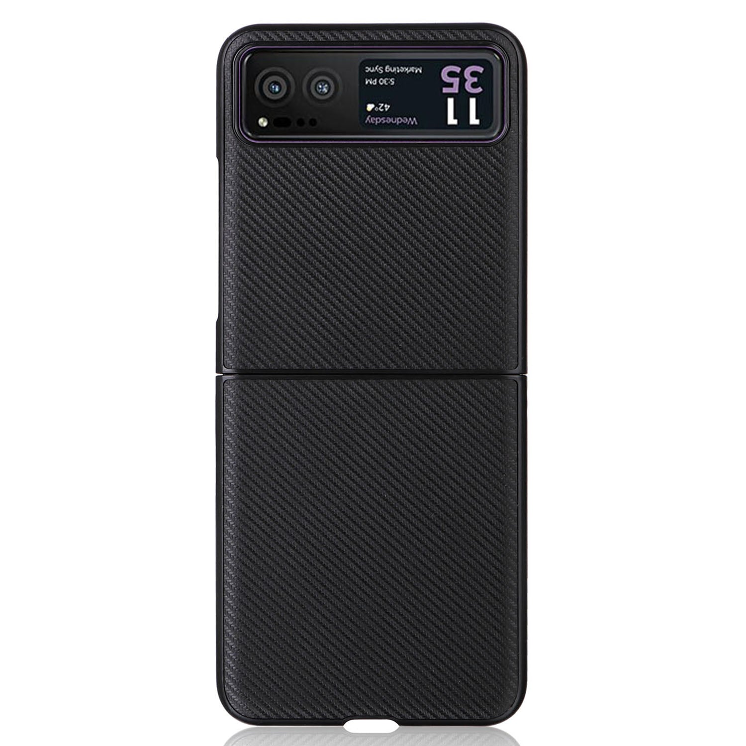 Uniqkart for Motorola Razr 40 5G PU Leather Coated PC Anti-Scratch Phone Case Carbon Fiber Texture Back Cover - Black