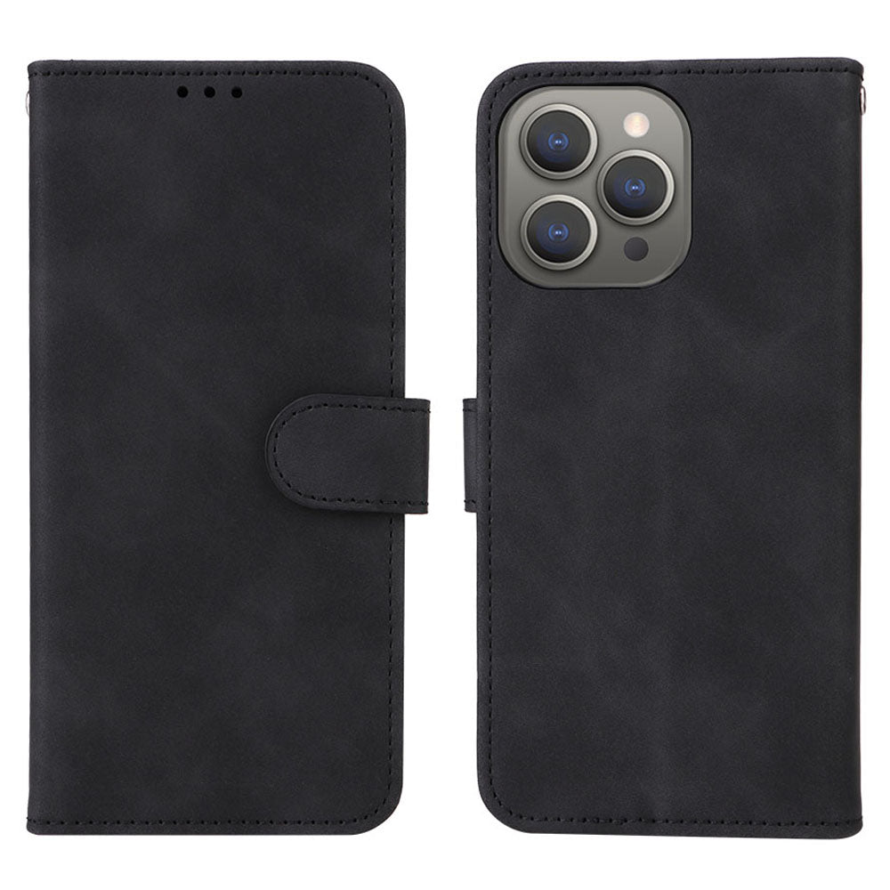 Wallet Phone Cover for iPhone 15 Pro , Skin-touch PU Leather Stand Cell Phone Case - Black