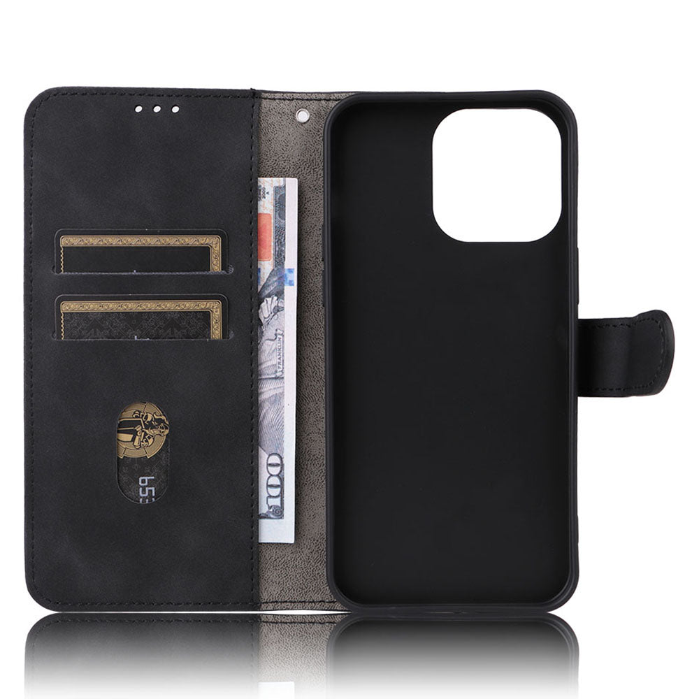 Wallet Phone Cover for iPhone 15 Pro , Skin-touch PU Leather Stand Cell Phone Case - Black